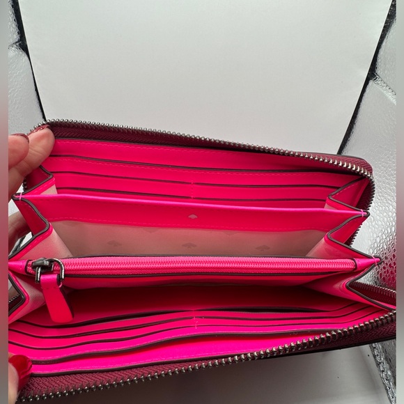 KATE SPADE ♠️ New York Cameron Large Continental Wallet Red Pink Heart stripe ❤️ - Picture 7 of 8